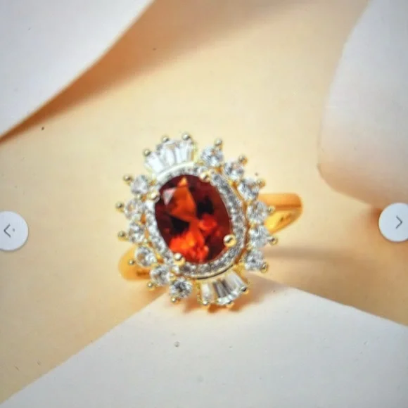 Premium Brazilian Cherry Citrine & White Zircon Cocktail Ring in Vermeil Yellow - Picture 7 of 10